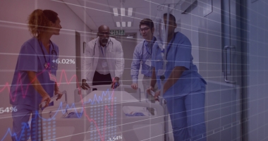 Image,Of,Graphs,And,Changing,Numbers,Over,Diverse,Doctors,Rushing